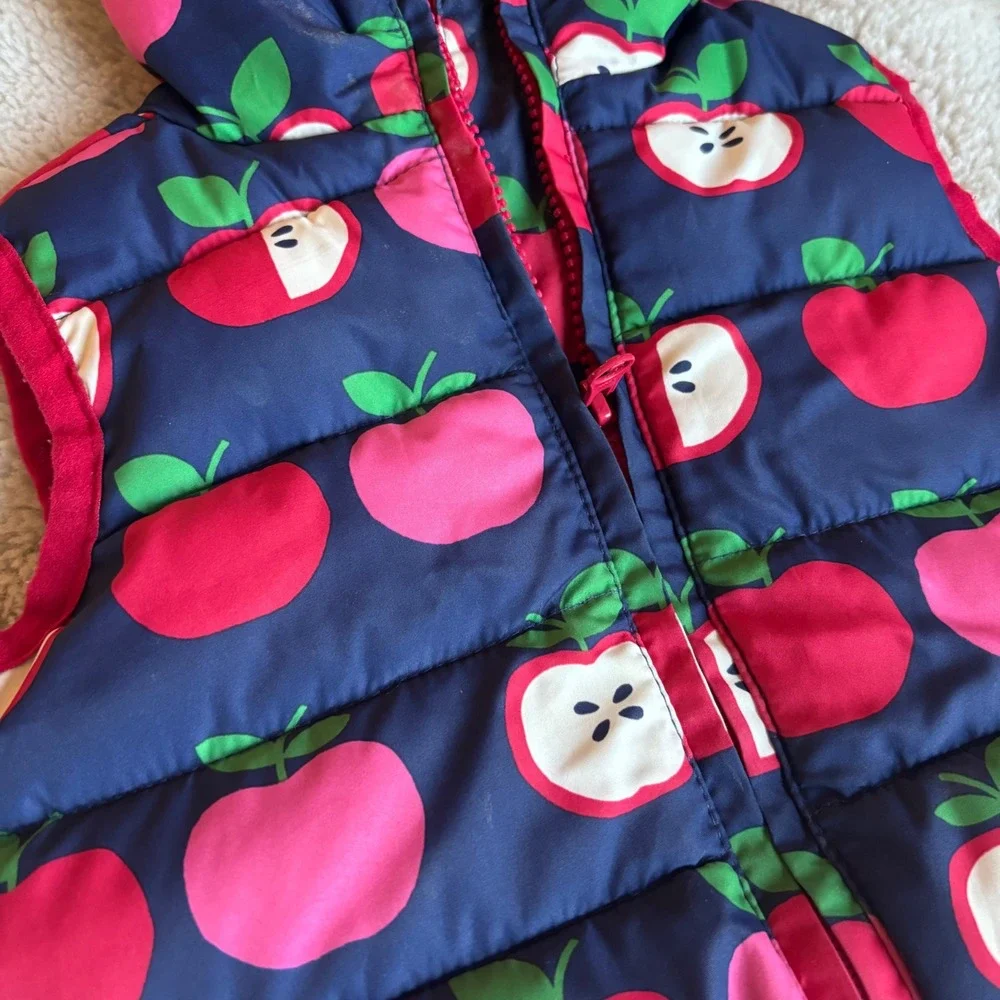 Gymboree Puffer‎ Vest Girls 18-24m Navy Blue Candy Apple Print Hooded Zip